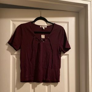 Aeropostale Maroon Lace-Up Top XL